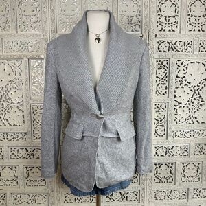 Iris Setlakwe Gray Wool Blend Removable Collar Single Button Blazer Jacket Sz XS